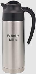 Service Ideas SteelVac Brushed Stainless and Black Whole Milk Vacuum Insulated Carafe, 1 Liter Capacity