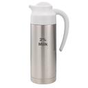 Service Ideas SteelVac Brushed Stainless and White 2 Percent Milk Vacuum Insulated Creamer Carafe with Steel Base, 1 Liter
