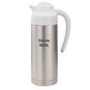Service Ideas SteelVac Brushed Stainless and White Skim Milk Vacuum Insulated Creamer Carafe with Steel Base, 1 Liter