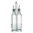 Tablecraft Prima Collection 16 Ounce Green Tinted Glass Pourer Bottles with Chrome Plated Rack, 5.125 x 2.75 x 15 inch -- 6 per case