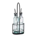 Tablecraft Gemelli Collection 8.5 Ounce Green Tinted Glass Pourer Bottles with Black Powder Coated Metal Rack, 4.75 x 3.5 x 12 inch -- 6 per case