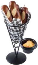 Tablecraft Vertigo Collection Black Powder Coated Steel Appetizer Server Cone with 3 Ounce Ramekin, 5 x 7 inch