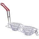 Tablecraft Nickel Plated Steel 8 inch Double Cup Tortilla Fry Basket with Red Vinyl Handle, 6.75 x 20 x 11.25 inch