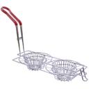 Tablecraft Nickel Plated Steel 6 inch Double Taco Cup Fry Basket with Red Vinyl Handle, 20.75 x 5 x 10 inch