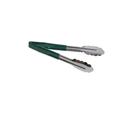 Tablecraft Stainless Steel Vinyl-Coated V-Hinge Tong with Green Handle, 9 inch