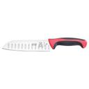Mercer Culinary Millennia Granton Edge Santoku Knife with Red Handle, 7 inch