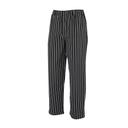 Mercer Culinary X Large Millennia Unisex Black Cook Pants with White Chalk Stripe