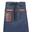 Mercer Culinary Metro Edge Server Mid-Bistro Wyatt Indigo Denim with Brown Leather Accents Apron