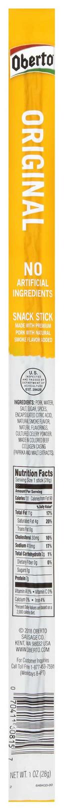 Oberto Original Snack Sticks, 1 Ounce -- 144 per case.