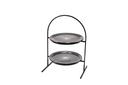 Rosseto Kalderon Two Level Round Black Metal Flat Packed Stand with Two Spiro Black 13 inch Round Handmade Glass Platters, 15.4 Ã— 10.63 Ã— 21.75 inch