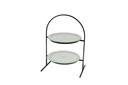 Rosseto Kalderon Two Level Round Black Metal Flat Packed Stand with Two Spiro White 13 inch Round Handmade Glass Platters, 15.4 Ã— 10.63 Ã— 21.75 inch