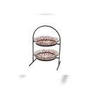 Rosseto Kalderon Two Level Round Black Metal Flat Packed Stand with Two Radici Cognac 14 inch Round Handmade Glass Bowls, 15.4 Ã— 10.63 Ã— 21.75 inch