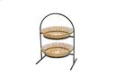 Rosseto Kalderon Two Level Round Black Metal Flat Packed Stand with Two Radici Mustard 14 inch Round Handmade Glass Bowls, 15.4 Ã— 10.63 Ã— 21.75 inch
