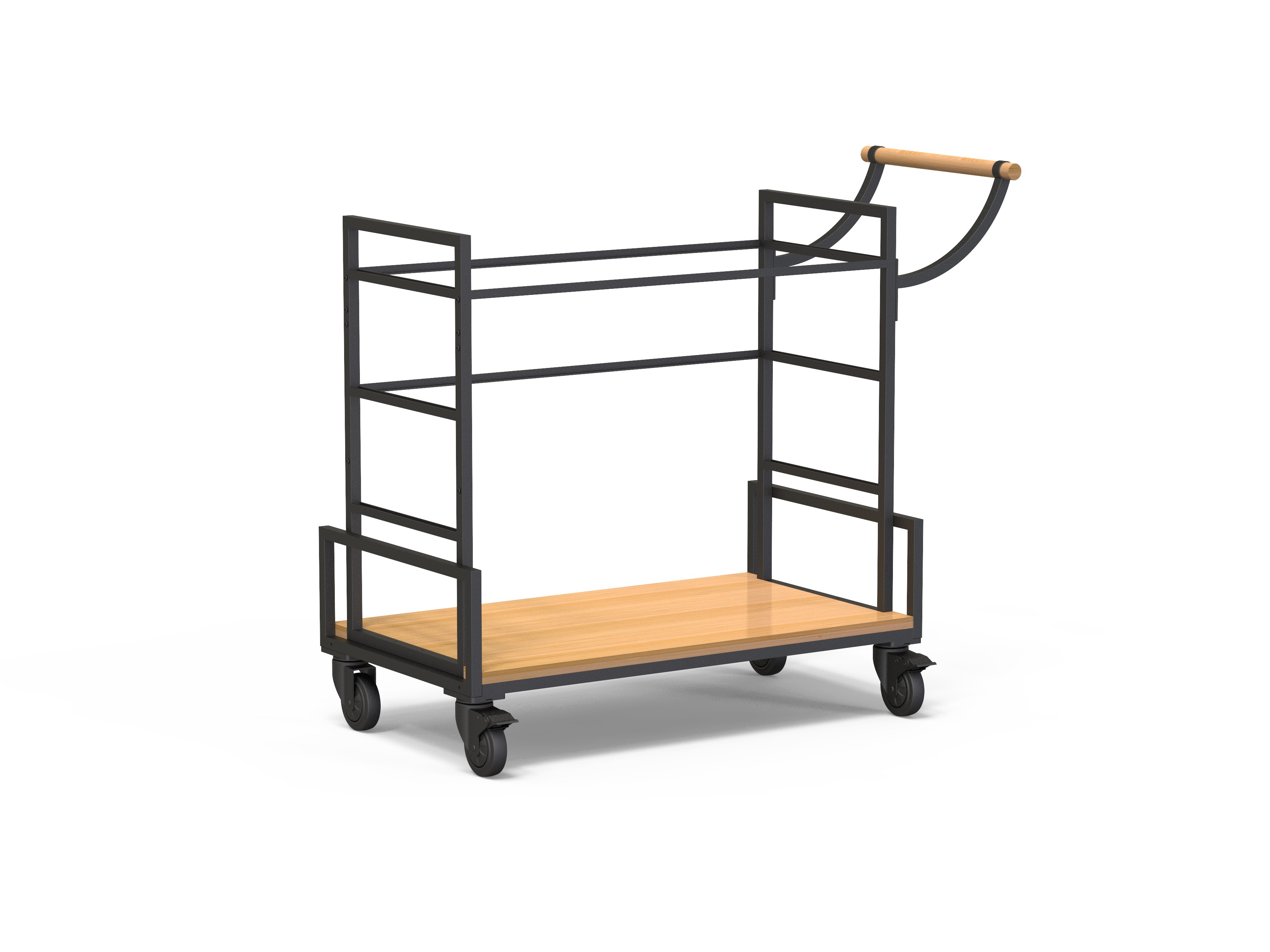Rosseto Modulite Black and Natural Bamboo Frame Base and Handle Serving Cart, 45.3 x 20 x 37.6 inch