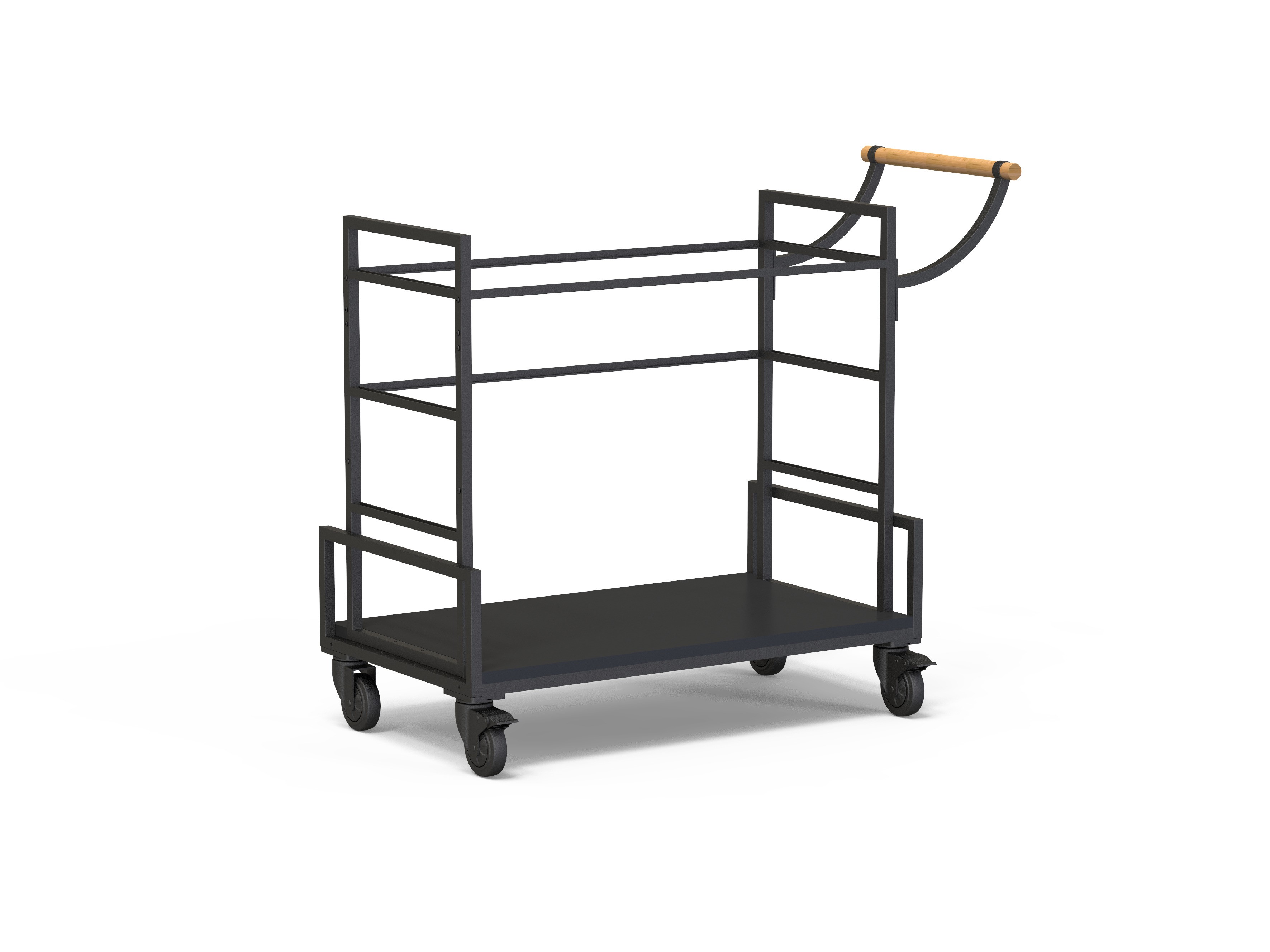 Rosseto Modulite All Black Frame Base and Handle Serving Cart, 45.3 x 20 x 37.6 inch