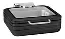 Rosseto De Luxe Matte Black Square Chafing Dish with Glass See Through Lid for Induction Use, 6.34 Quart