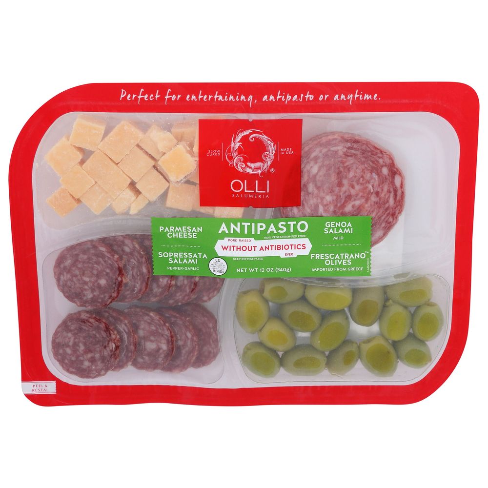 Olli Salumeria Parmesan Cheese Genoa Salame Sopressat Salame Olives - Tray, 12 Ounce -- 8 per case