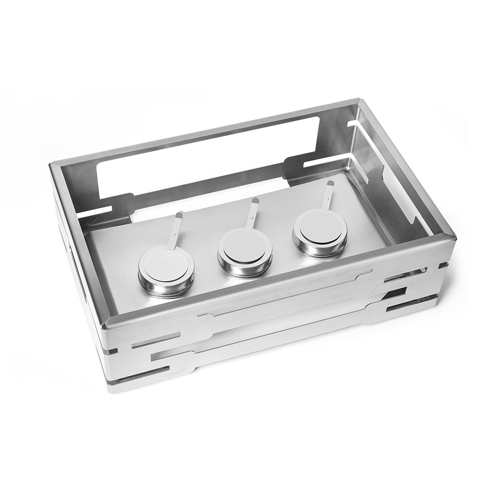 Rosseto Multi-Chef Stainless Steel Warmer with 3 Fuel Holders and Reversible Burner Stand, 21.5 x 13.5 x 7.25 inch