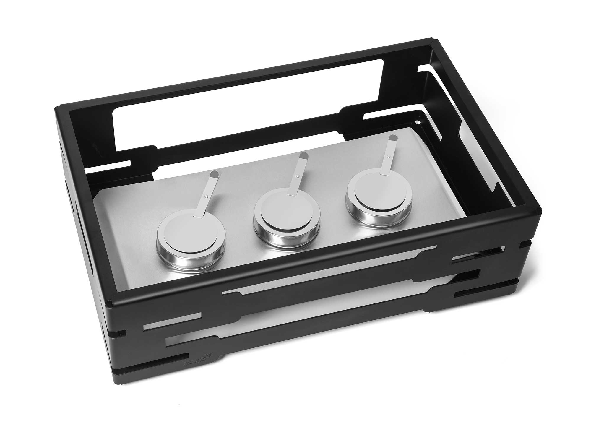Rosseto Multi-Chef Black Matte Warmer with 3 Fuel Holders and Reversible Burner Stand, 21.5 x 13.5 x 7.25 inch