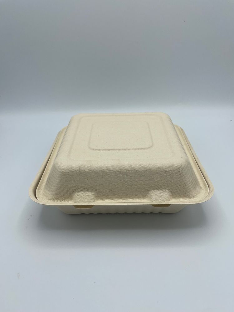 Empress Earth Natural White PFAS Free Molded Fiber Hinged Container, 9 x 9 x 3 inch -- 200 per case