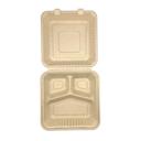 Empress Earth Natural White PFAS Free Molded Fiber 3 Compartment Hinged Container, 9 x 9 x 3 inch -- 200 per case