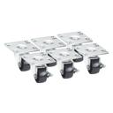 Krowne 3 inch Overall 3.5 x 3.5 inch Plate Casters with 2 inch Wheels and Front Brakes for Refrigeration, set of 6
