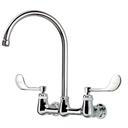 Krowne Royal Series 8 inch Center Wall Mount Faucet with 8.5 inch Wide Gooseneck Spout & Vandal Resistant Wrist Blades Handles
