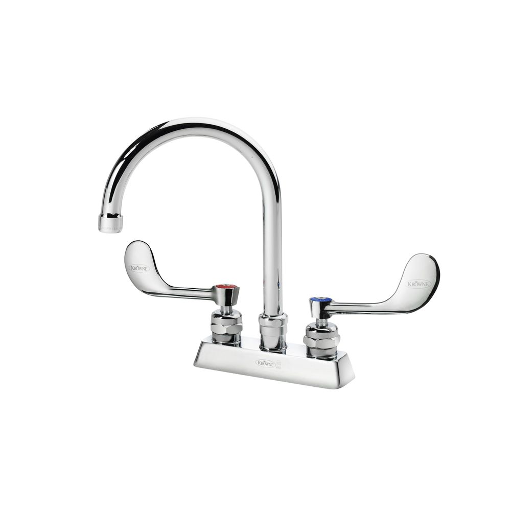Krowne Royal Series 4 inch Center Deck Mount Faucet with 6 inch Wide Gooseneck Spout and Vandal Resistant Wrist Blades Handles