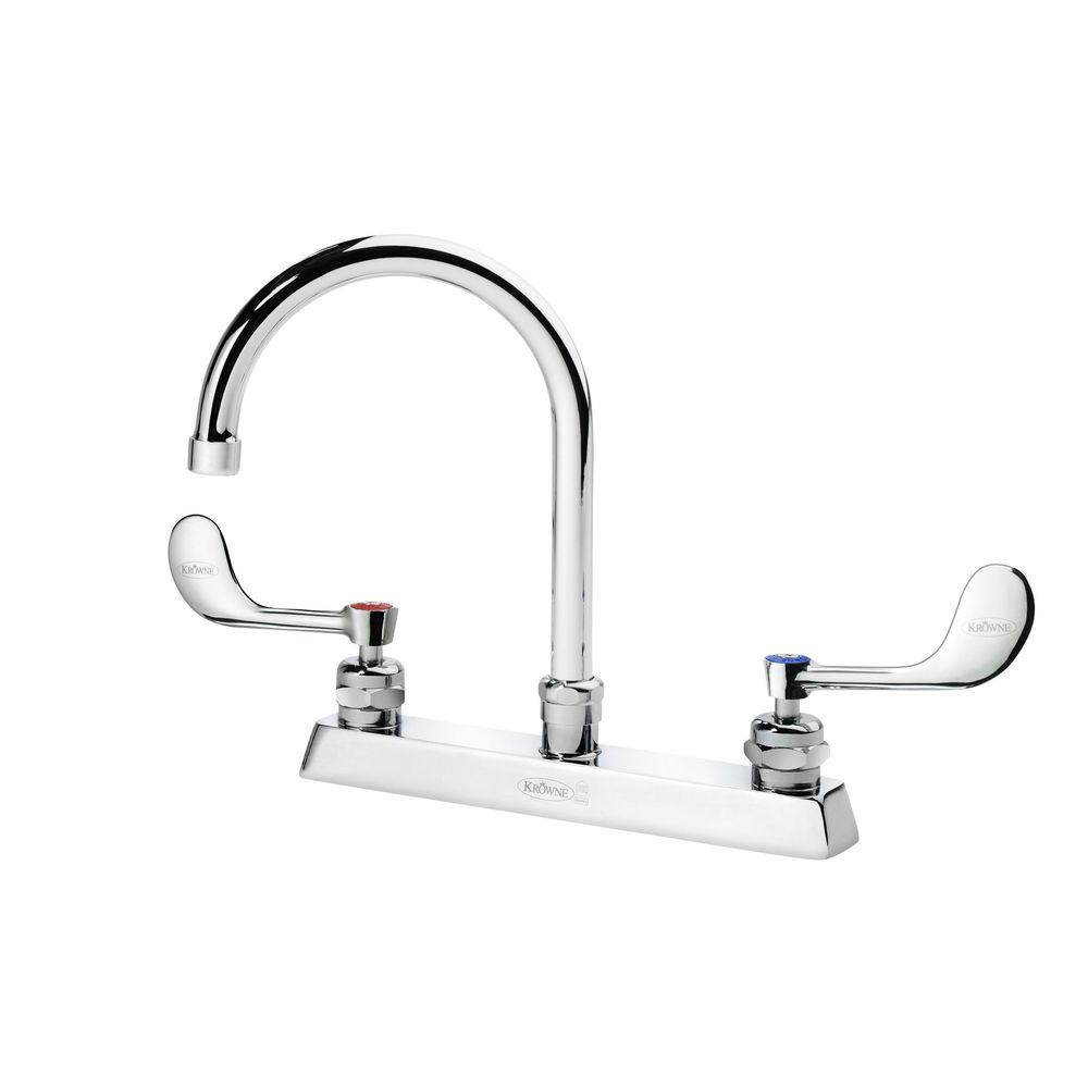 Krowne Royal Series 8 inch Center Deck Mount Faucet with 6 inch Wide Gooseneck Spout and Vandal Resistant Wrist Blades Handles