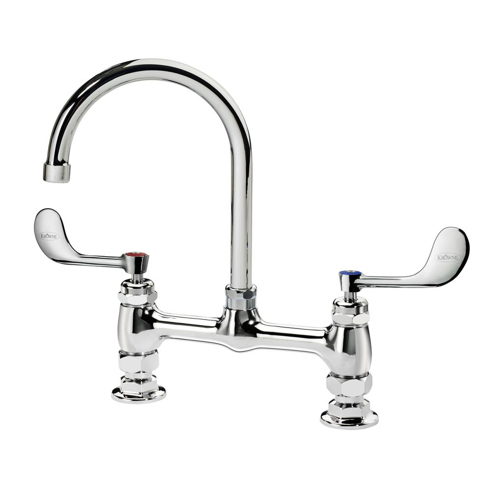 Krowne Royal Series 8 inch Center Raised Deck Mount Faucet with 6 inch Wide Gooseneck Spout and Vandal Resistant Wrist Blades Handles