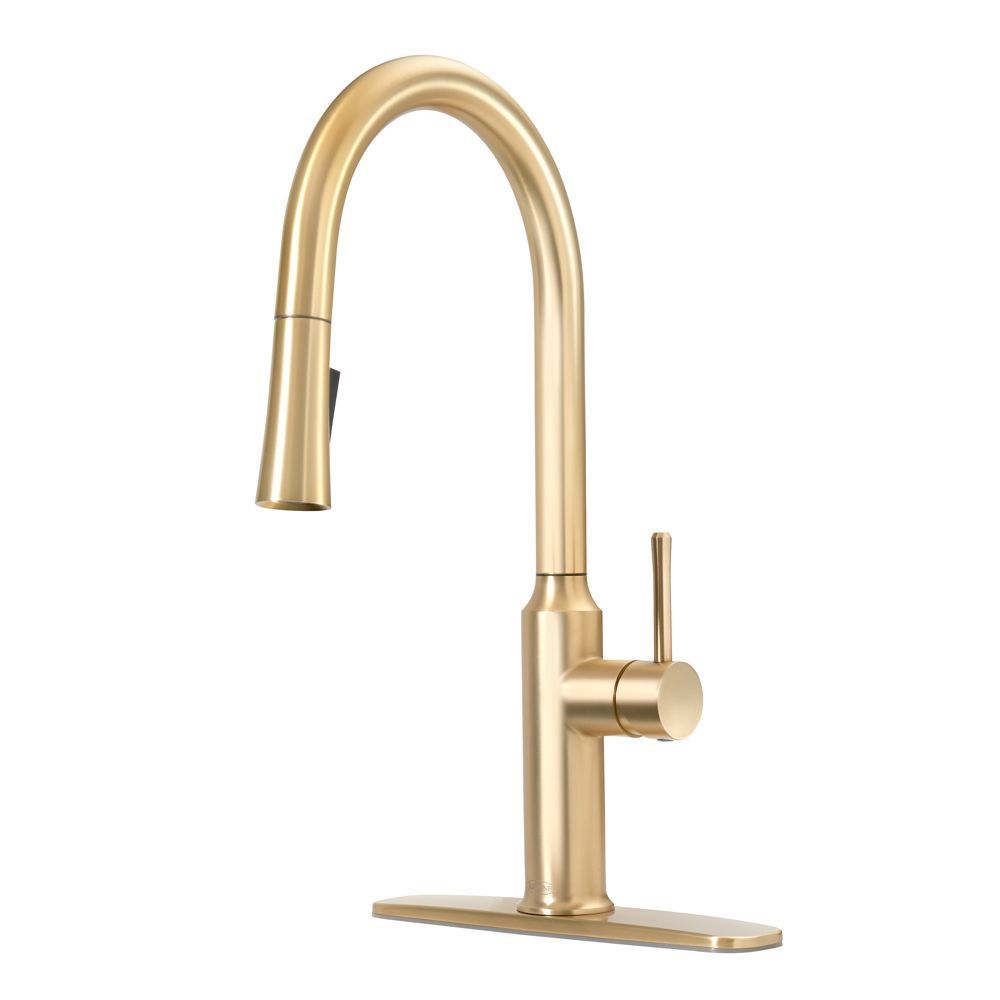 Krowne Brushed Gold Single Handle Kitchen Faucet with Pull-Down Sprayer