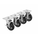 Krowne Universal 6 inch Overall 3.5 x 3.5 inch Plate Caster with Side Brake and 5 inch Wheel, set of 4