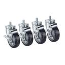 Krowne 5 inch Overall 0.5 inch -13 Threaded Stem Caster with Side Brake and 4 inch Wheel, set of 4