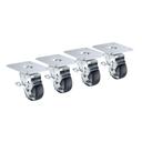 Krowne 4 inch Overall 4 x 5 inch Plate Caster with Side Brake and 3 inch Wheel, set of 4