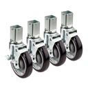 Krowne 6 inch Overall 1.25 inch Square Post Shelving Caster with Side Brake and 5 inch Wheel, set of 4