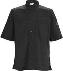 Winco Signature Chef Black Tapered Fit Small Ventilated Chef Shirt with Short Sleeve -- 36 per case