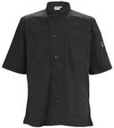 Winco Signature Chef Black Tapered Fit Medium Ventilated Chef Shirt with Short Sleeve -- 36 per case