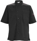 Winco Signature Chef Black Tapered Fit Large Ventilated Chef Shirt with Short Sleeve -- 36 per case