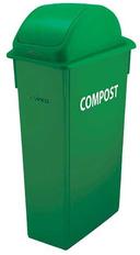Winco Green Plastic Slender Trash Can with Compost Sign, 23 Gallon