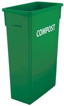 Winco Green Plastic Slender Trash Can with Compost Sign, 23 Gallon