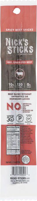 Nick's Sticks Grass Fed Spicy Beef Sticks, 1.7 Ounce -- 25 per case