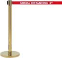 Aarco Form-A-Line (TM) Brass Finish Crowd Control System with Double Sided Printed Social Distancing 6 ft Red Belt