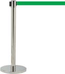Aarco Form-A-Line (TM) Chrome Finish Crowd Control System with 7 feet Slow Retracting Green Belt