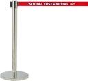 Aarco Form-A-Line (TM) Chrome Finish Crowd Control System with Double Sided Printed Social Distancing 6 ft Red Belt