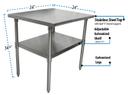 BK Resources 18 Gallon T-430 Stainless Steel Flat Top Work Table with Galvanized Undershelf and Galvanized Legs, 24 inch Width x 24 inch Depth