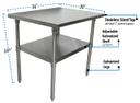 BK Resources 18 Gallon T-430 Stainless Steel Flat Top Work Table with Galvanized Undershelf and Galvanized Legs, 36 inch Width x 30 inch Depth