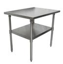 BK Resources 18 Gallon T-430 Stainless Steel Flat Top Work Table with Galvanized Undershelf and Galvanized Legs, 36 inch Width x 30 inch Depth