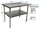 BK Resources 18 Gallon T-430 Stainless Steel Flat Top Work Table with Galvanized Undershelf and Galvanized Legs, 48 inch Width x 30 inch Depth