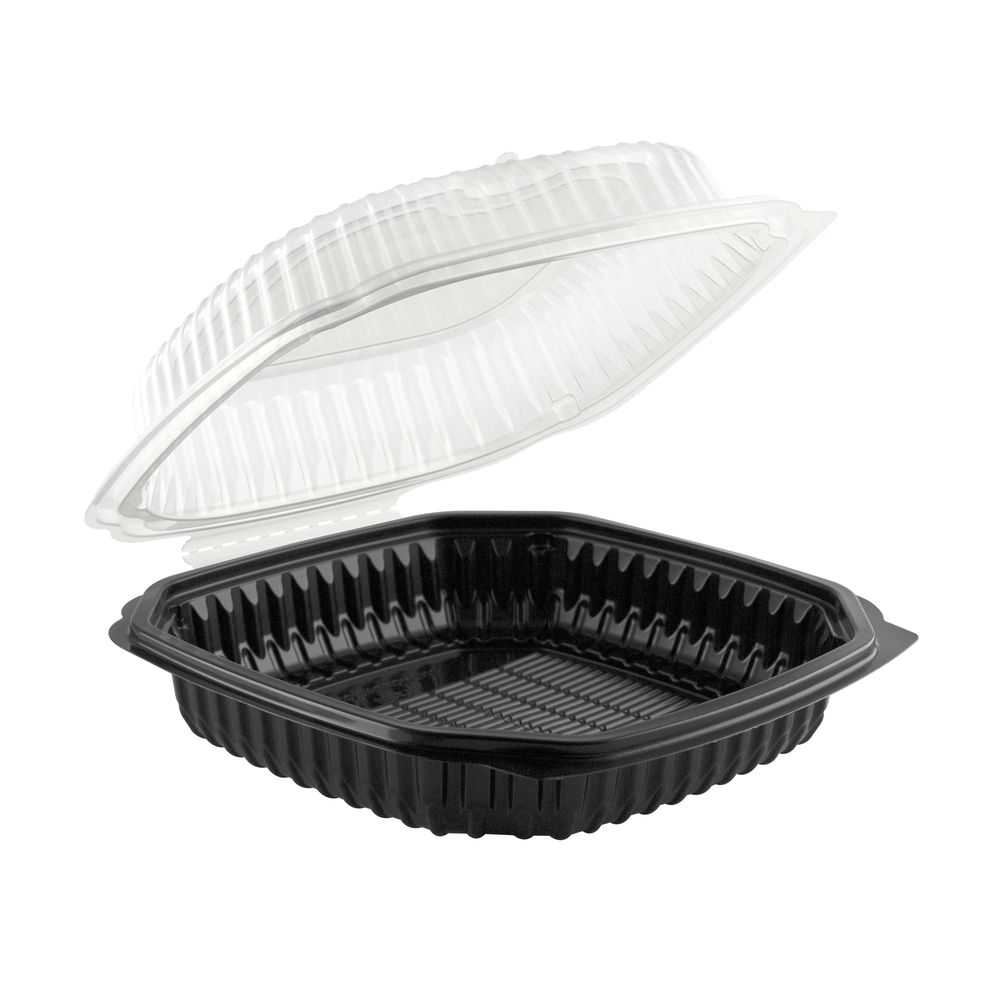 Culinary Lites Polypropylene 1 Compartment Black Base Clear Anti Fog Tear Away Lid Hinged Container, 10.5 x 9.5 inch -- 120 per case