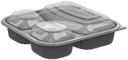 Anchor Packaging Culinary Squares Polypropylene 3 Compartment Black Base Container with Clear Lid, 21/6 Ounce Capacity -- 150 per case